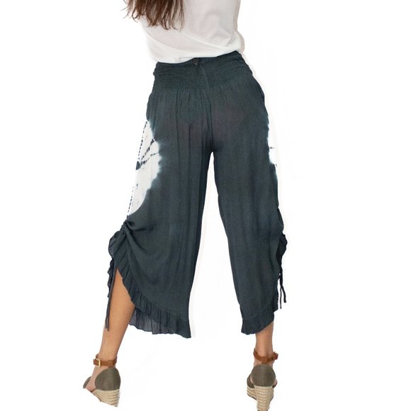 Solid High Low Flared Ruffled Printed Pant - Picture 4 of 4